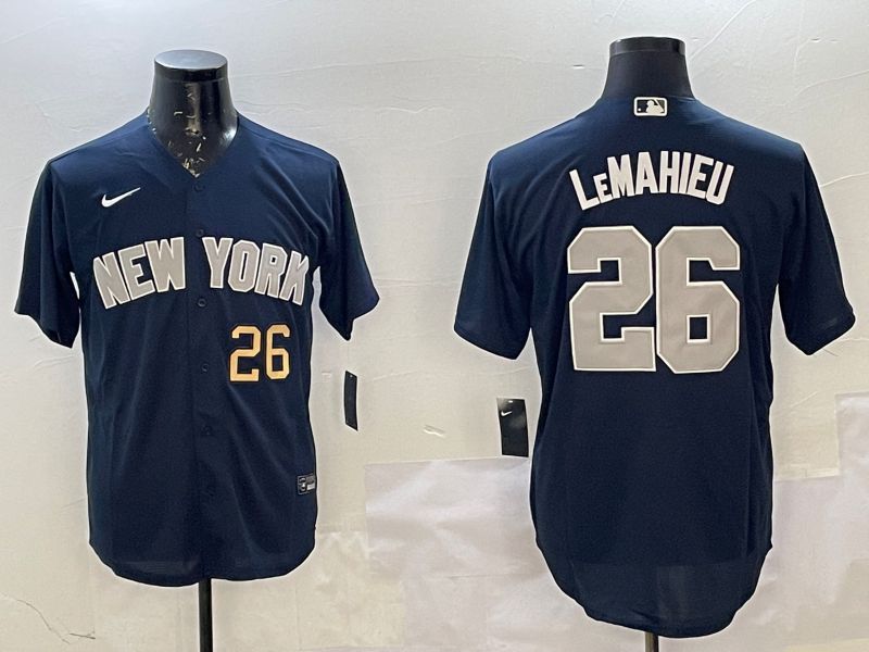 Men New York Yankees #26 Lemahieu Blue Game 2025 Nike MLB Jersey style 3